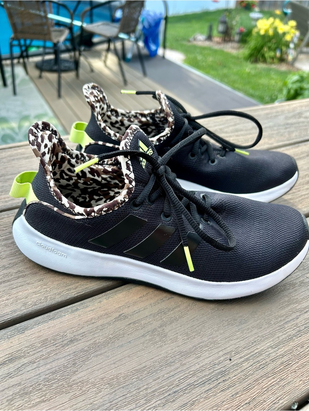 adidas Black Sneakers with Leopard Lining and Neon Yellow Accents